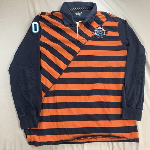 Old Navy Orange & Navy Striped Long Sleeve Collared Rugby Shirt Men's 3XL Polo - Picture 1 of 8
